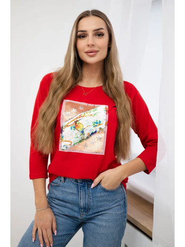 Blouse with 3D Bird red graphics