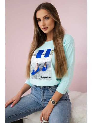 Blouse with 3D graphics with zircons mint