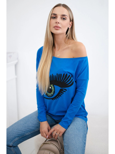 Blouse with print and longer back part purple blue
