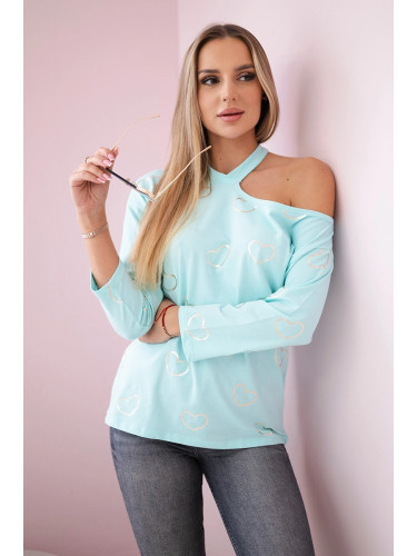 Blouse with heart mint print