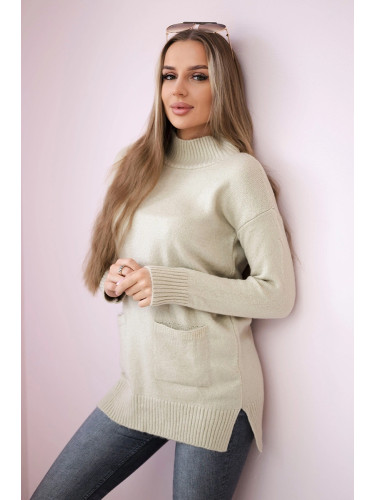 Sweater with stand-up collar beige