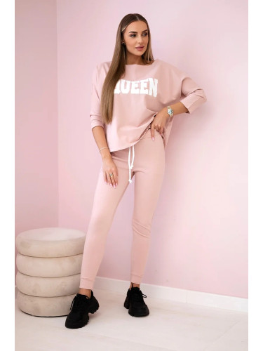 Set with Queen print dark powder pink