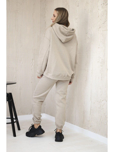Cotton set with embroidered Paradise inscription light beige