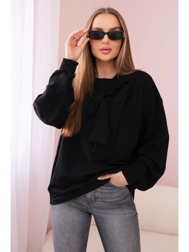 Cotton blouse with bow black