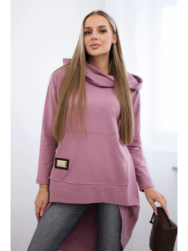 Sweatshirt with long back and hood dark pink
