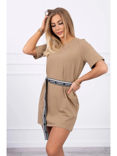 Dress with a decorative belt camel
