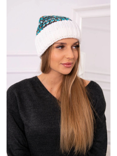 Women's cap Iris K348 white+turquoise