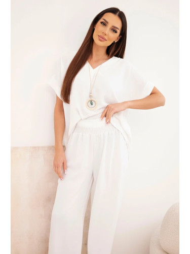 Kesi Włoski Set with necklace blouse + pants white