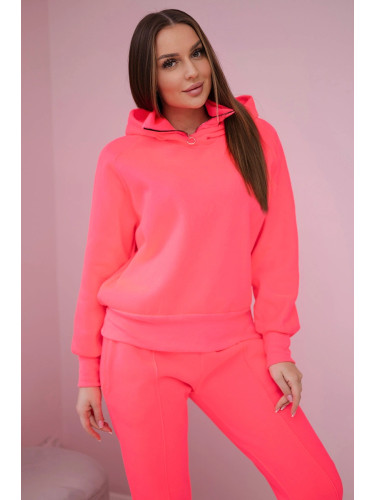 Insulated turtleneck set with hood in pink neon color