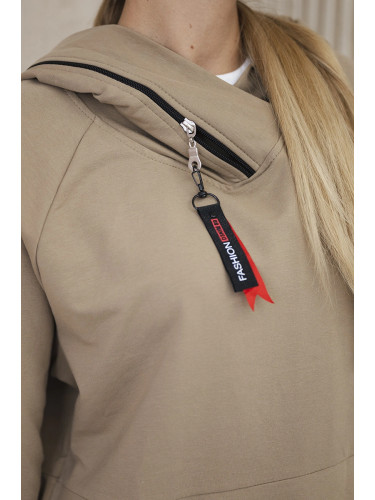 Tunic with zipper on hood Oversize camel