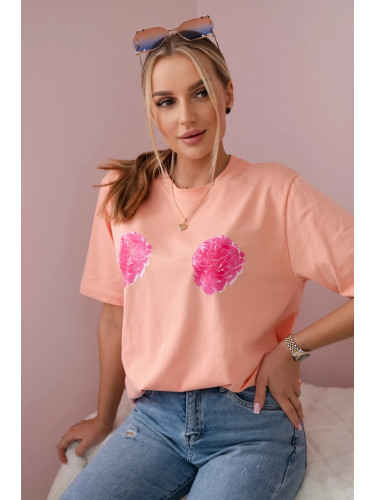 Cotton blouse with floral apricot print