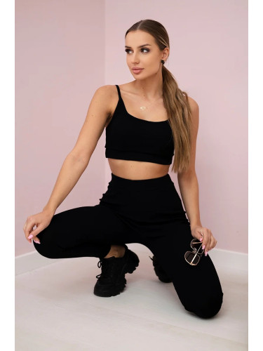 Striped top set with a blouse in black
