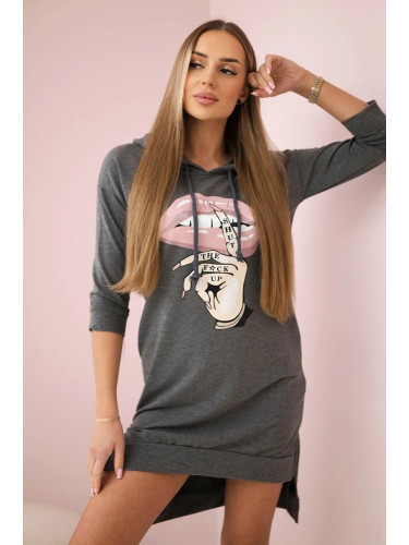 Dress with a longer back and a colorful graphite print