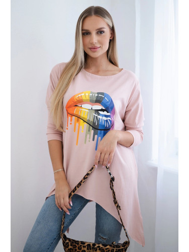 Oversize blouse with rainbow lip print dark powder pink