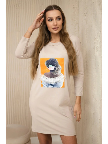 Dress with 3D graphics, lace beige