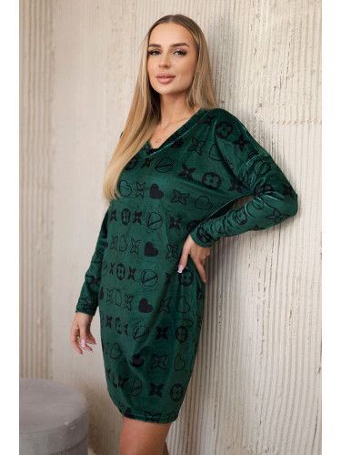 Velvet dress with decorative pattern green + black