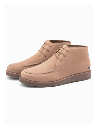 Ombre Men's suede ankle boots with thick sole - beige