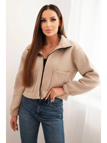 Cotton insulated sweatshirt with zipper light beige