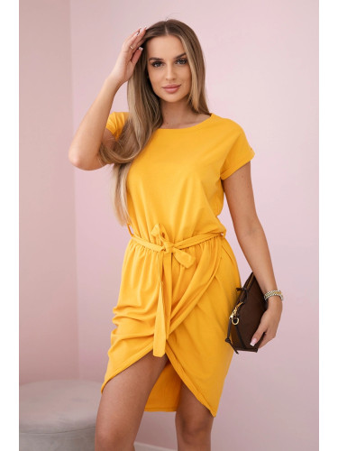 Tied dress with clutch bottom mustard