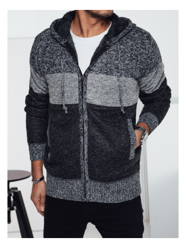 Sweter męski ocieplany z kapturem szary Dstreet