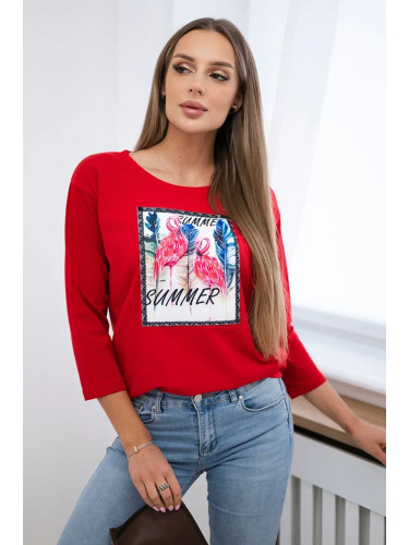 Blouse with flamingo graphics 3D red