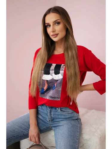 3D Graphic Blouse with Zirconia Red
