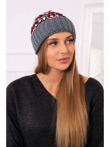 Women's cap Iris K348 dark gray+red