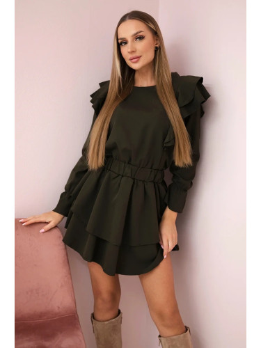 Dress with khaki vertical ruffles