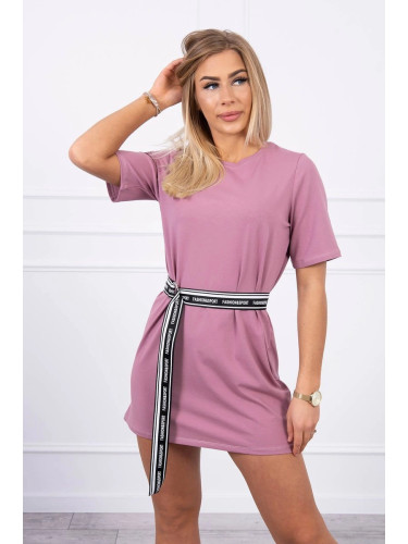 Dress with decorative belt navy pink
