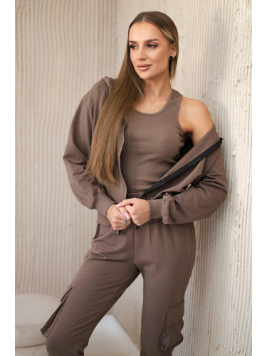 Set 3in1 sweatshirt + top + mocha pants