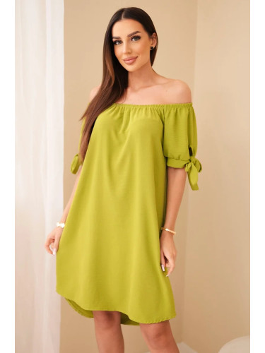 Women's dress with ties on the sleeves - kiwi