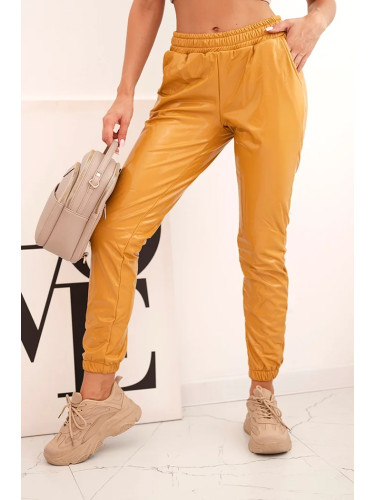 Double-layer trousers with velour mustard