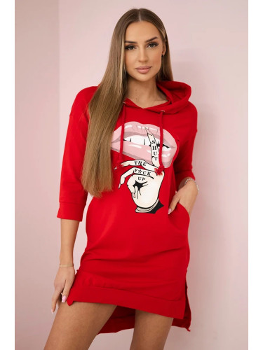 Dress with a long back and a colorful red print