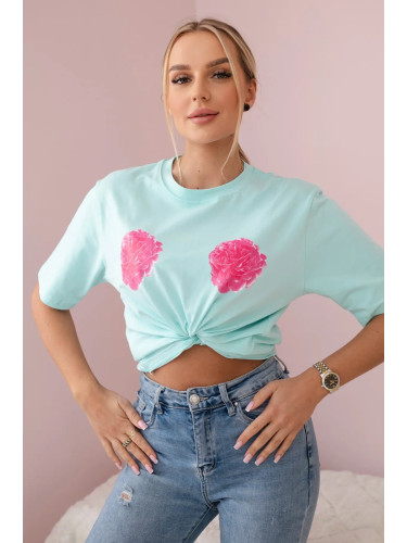 Cotton blouse with floral print in light mint color