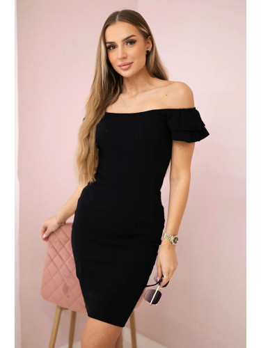 Ribbed dress with ruffles black