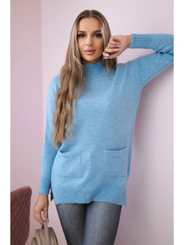 Sweater with stand-up collar blue