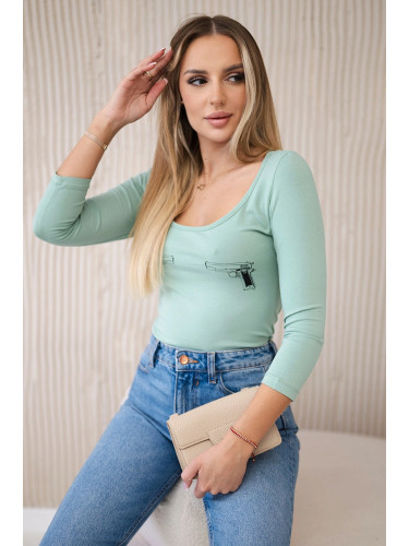 Body blouse with dark mint gun print
