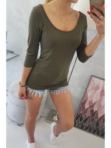 Blouse with a round neckline in khaki color