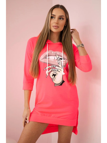 Dress with a longer back and a colorful pink neon print