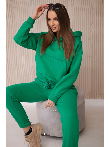 Insulated set with sweatshirt with bottom tie green