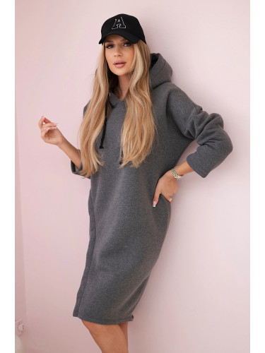 Dress with a hood and a slit on the side in dark gray