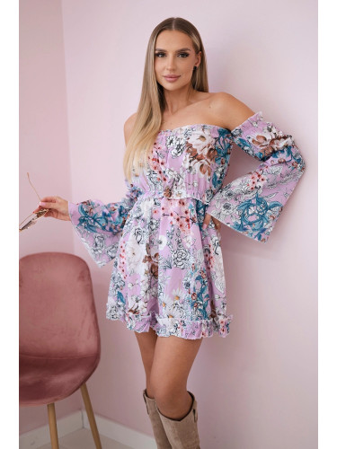 Floral shoulder dress in purple color
