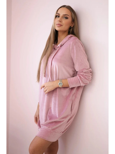 Velour dress with hood navy pink