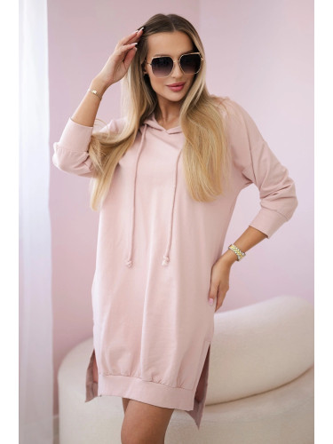 Hooded dress with a long back in dark powder pink
