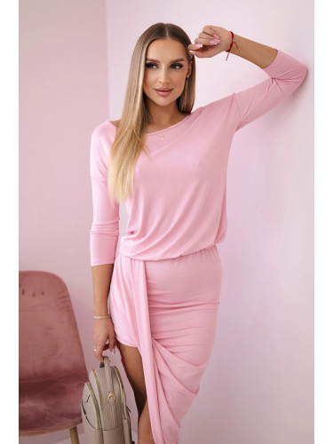 Asymmetrical dress, powder pink 3/4 sleeves