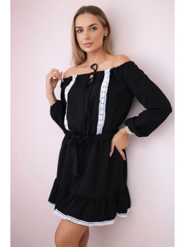 Shoulder and lace black dress