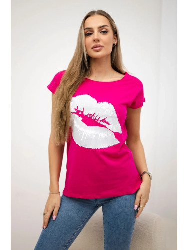 Blouse with fuchsia lip print