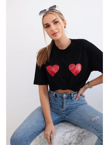 Cotton blouse with black heart print