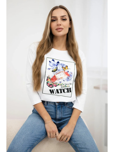 Blouse with 3D Watch white graphics