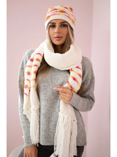 Women's set with scarf Anika K304 ecru + orange